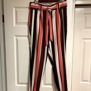 Belted striped trousers